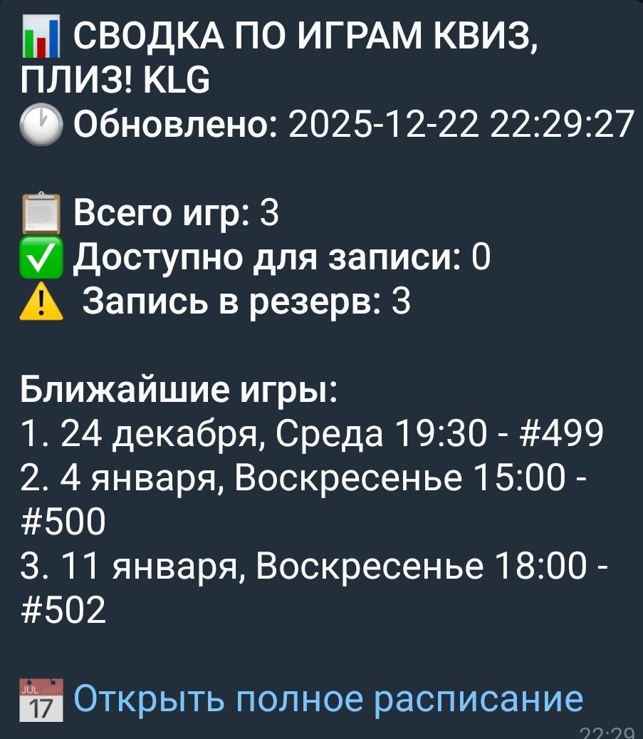 Сводка по всем играм